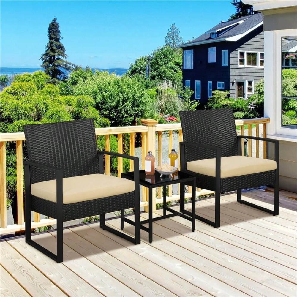 Outdoor Furniture Table And Chairs - 3-предметный комплект уличной плетеной мебели с